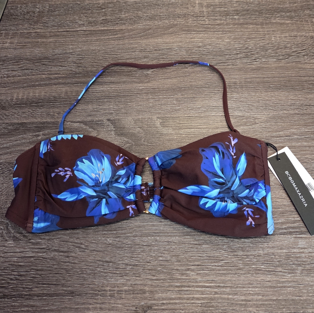 Bcbgmaxazria Women's Bikini Top Swimsuit Multi Brown/Blue Floral Size 6 Nwt